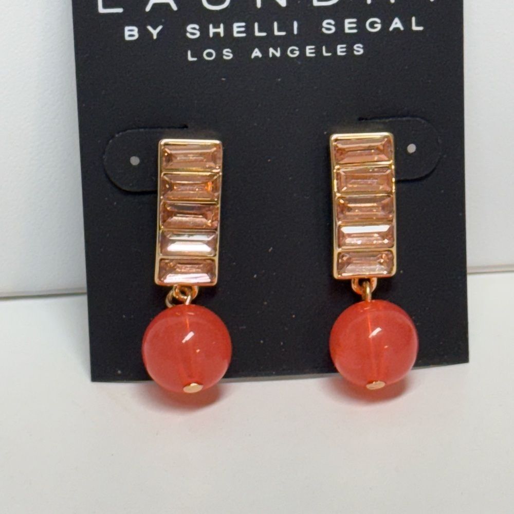 NWT Laundry By Shelli Segal Gold Coral Sphere Drop Earrings 1.25" Statement